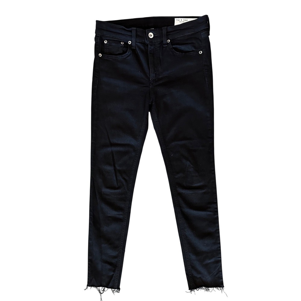 Rag & Bone Ankle Skinny Jeans Black Raw Hem Womens 28